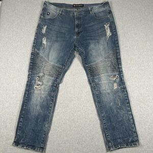 Southpole Jeans Mens Size 40x32‎ Blue Distressed Tapered Moto Acid Wash VTG Y2K
